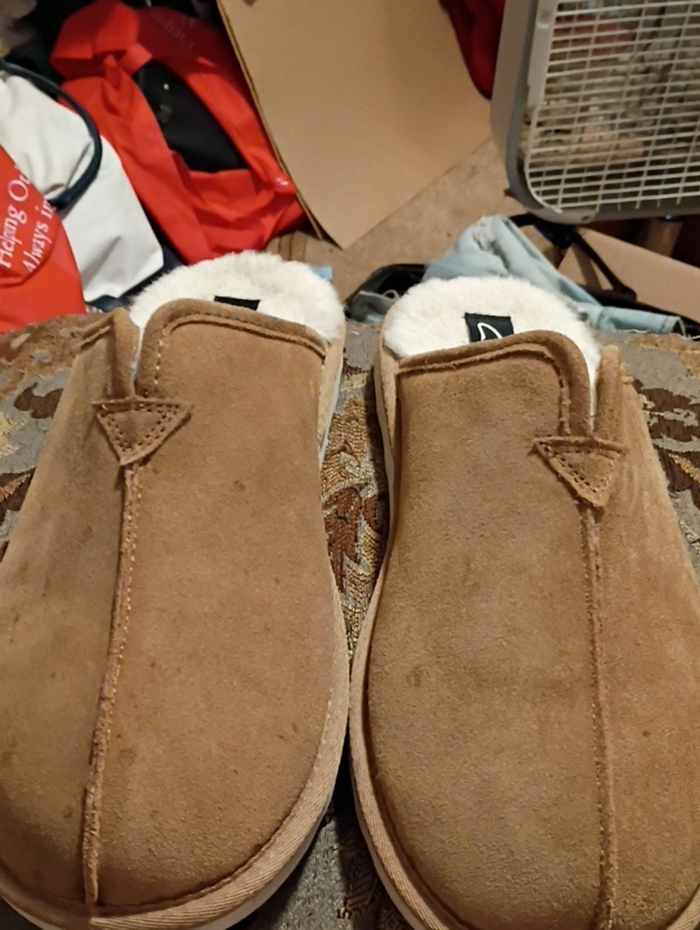 Clarks Tan Suede Shearling-Lined Slip-On Clogs